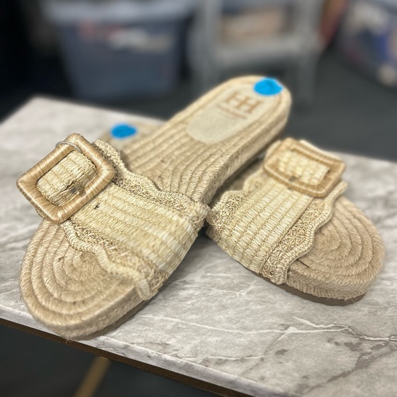 Haute Hippie Shoes - NWT Anthropologie Haute Hippie Woven Buckle Slides